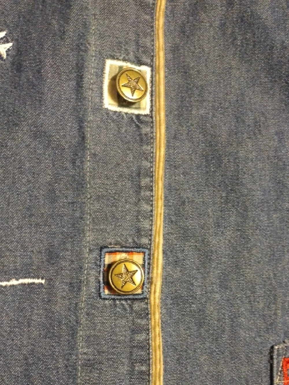 Vintage Teddi Blue Denim Jacket with Tan Corduroy Collar and Red Stitching - Picture 10 of 14